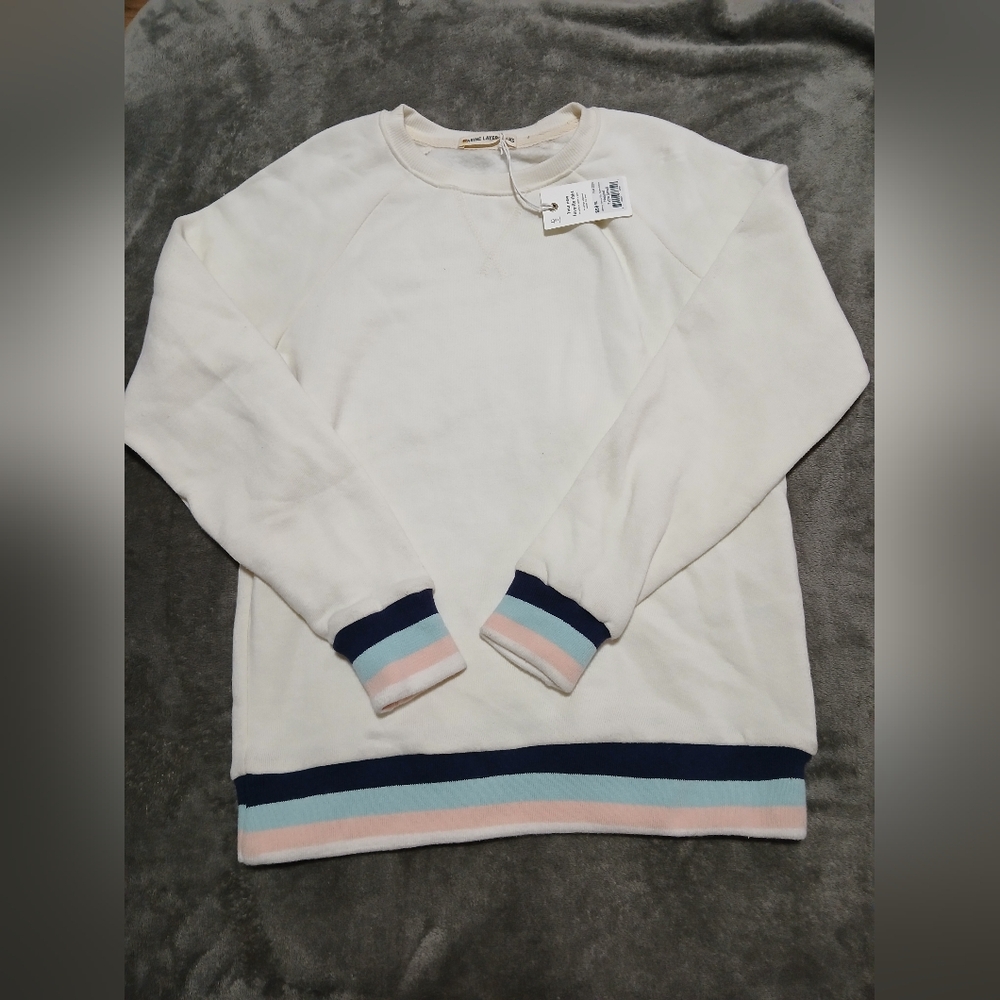 Womens White Sweater with Striped Accents